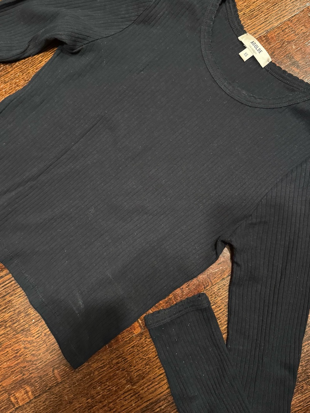 Agolde Black Ribbed Long Sleeve Crewneck Top